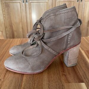 Free People Leather Heeled Boots with Ankle Wrap Around Laces size 7.5